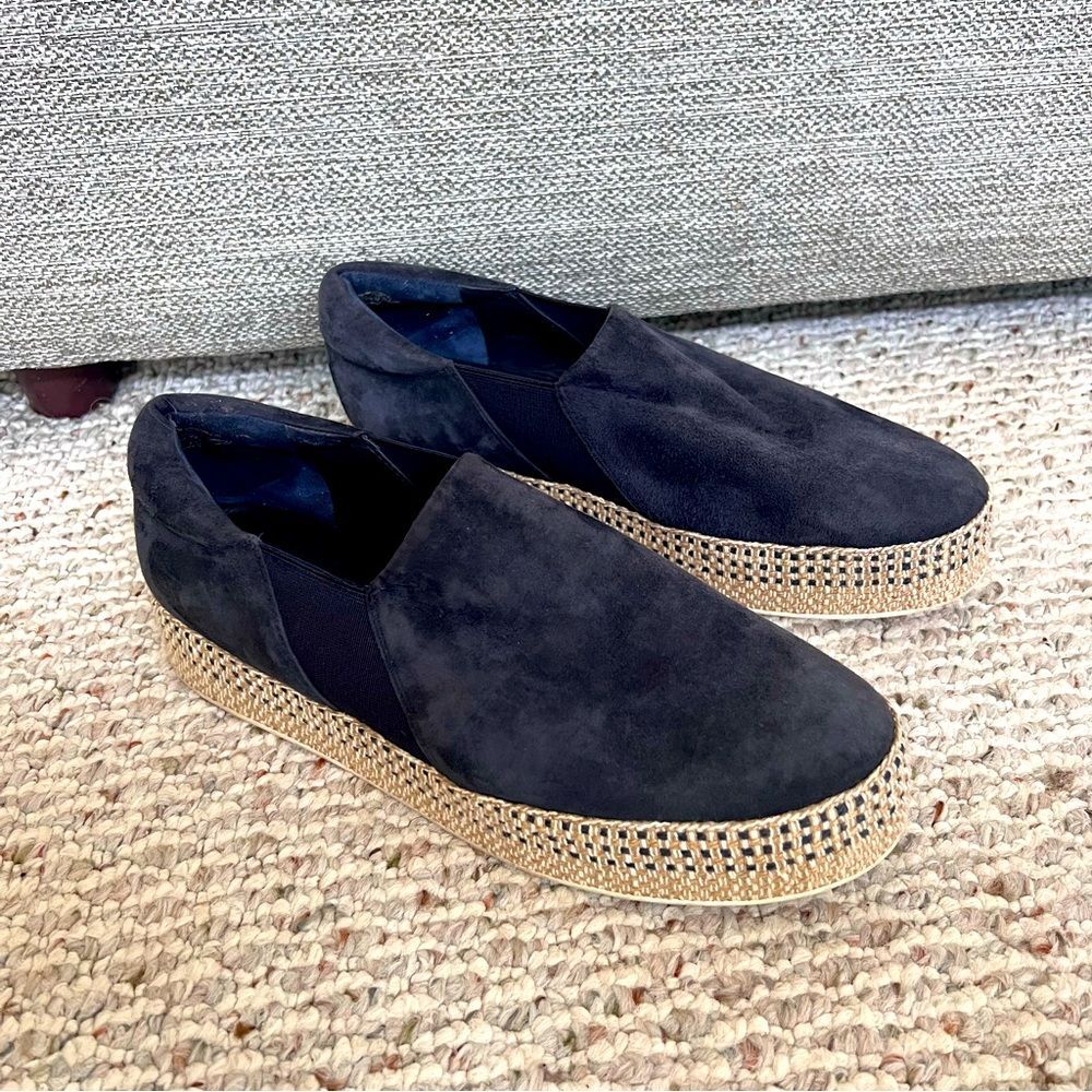Vince Wilden Coastal Navy Blue Suede Espadrille Platform Slip On Shoes